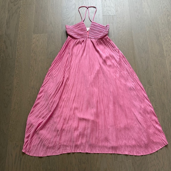 A.L.C. Angelina Plisse Satin Pleated Dress Chateau Rose Pink Halter Midi - 10 - Picture 2 of 11